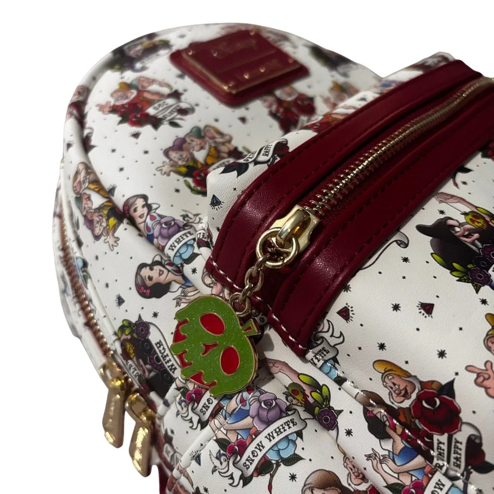 Disney Loungefly Snow White Tattoo Mini Backpack Seven Dwarfs Witch White Red